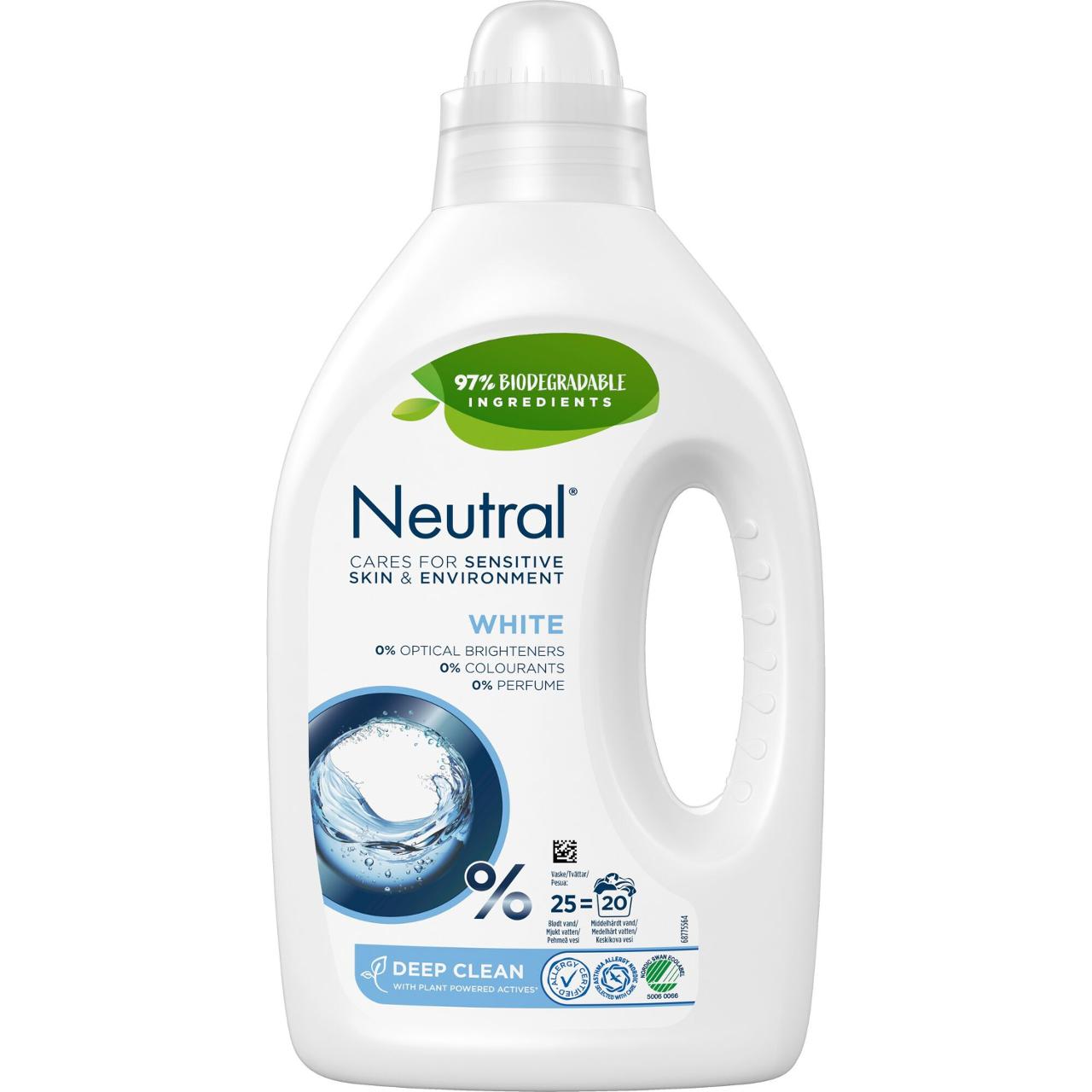 Tvättmedel NEUTRAL White flytande 1,25L 6st/krt