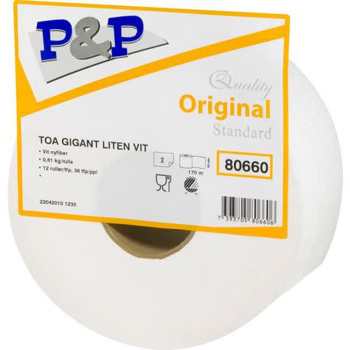 Toalettpapper Jumbo Mini (T2) 2-L Vit 170m/rle 12rle/fp