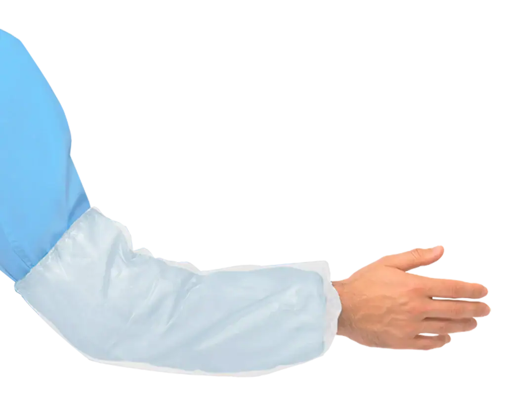 Engångsärm i polyeten Blå/Vit 40×20 cm – mjuk yta, elastiska ändar & handförseglad 100/fp