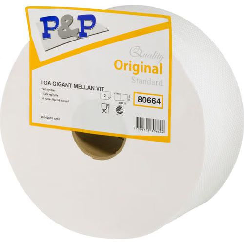 Toalettpapper Mellan Jumbo 2-L Vit Midi 350m/rle 6rle/fp