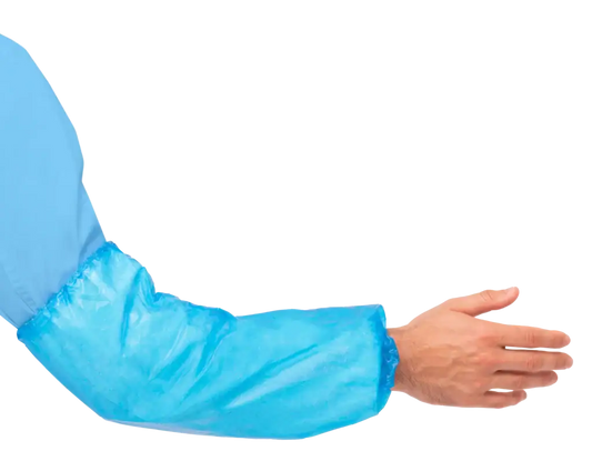 Engångsärm i polyeten Blå/Vit 40×20 cm – mjuk yta, elastiska ändar & handförseglad 100/fp