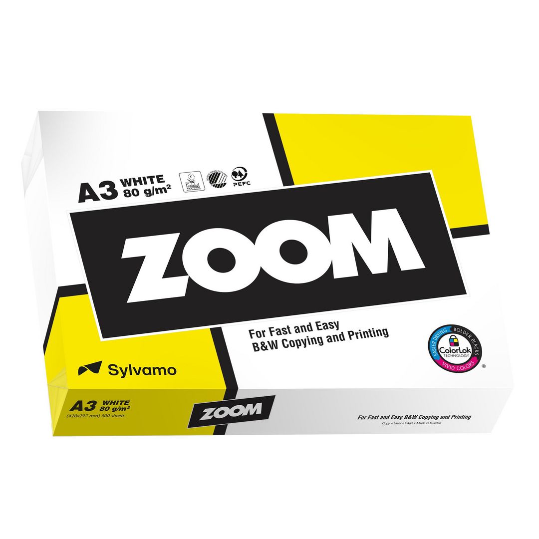 Kopieringspapper ZOOM A3 80g Ohålat 5x500st/fp